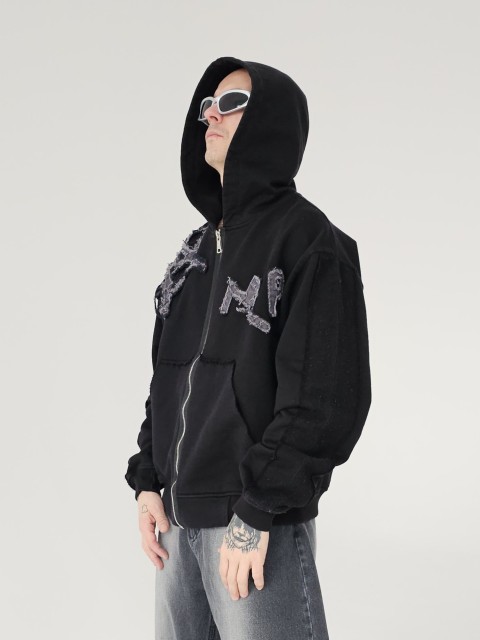 Distressed spiderweb 3.0 zip hoodie