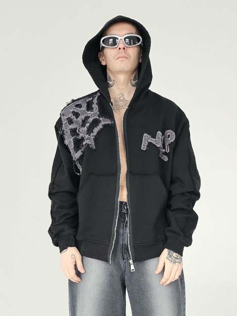 Distressed spiderweb 3.0 zip hoodie