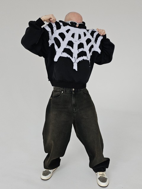 Distressed white spiderweb 3.0 hoodie