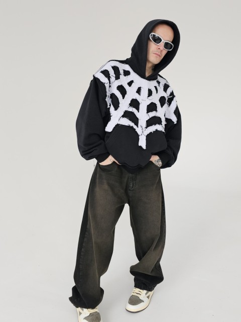 Distressed white spiderweb 3.0 hoodie