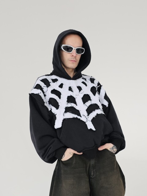 Distressed white spiderweb 3.0 hoodie