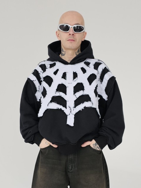 Distressed white spiderweb 3.0 hoodie