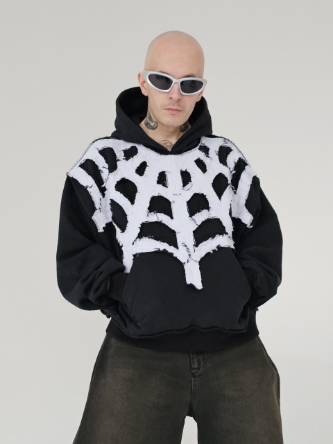 Distressed white spiderweb 3.0 hoodie