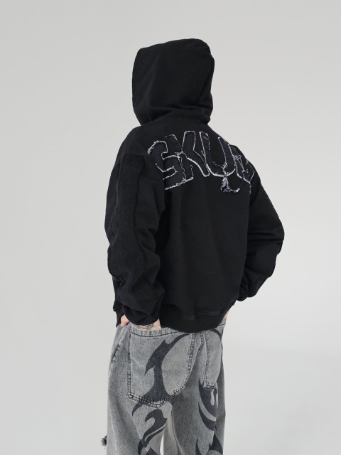 Destroyed skull zip hoodie