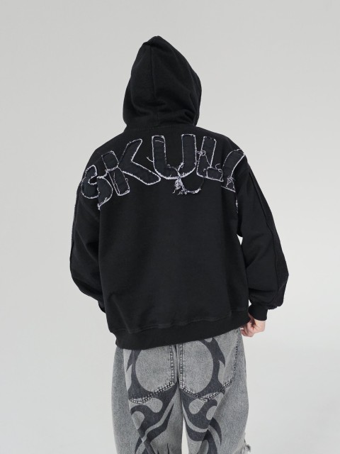 Destroyed skull zip hoodie