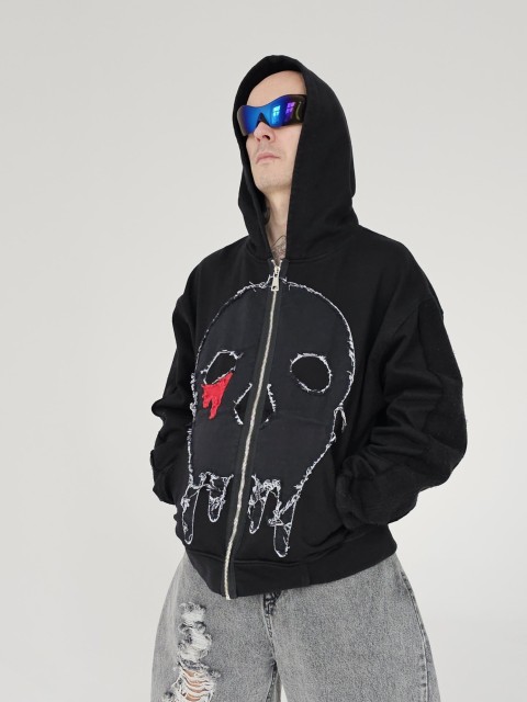 Destroyed skull zip hoodie