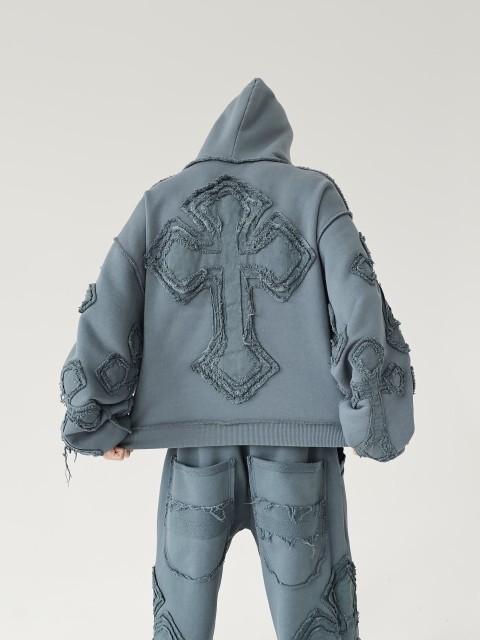 Broken Faith destroyed hoodie graphite